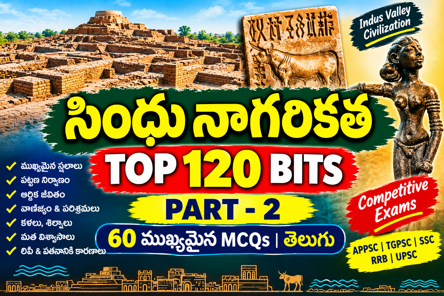ప్రాచీన భారతదేశ చరిత్ర – సింధు నాగరికత TOP 120 MCQ’s – Part 2