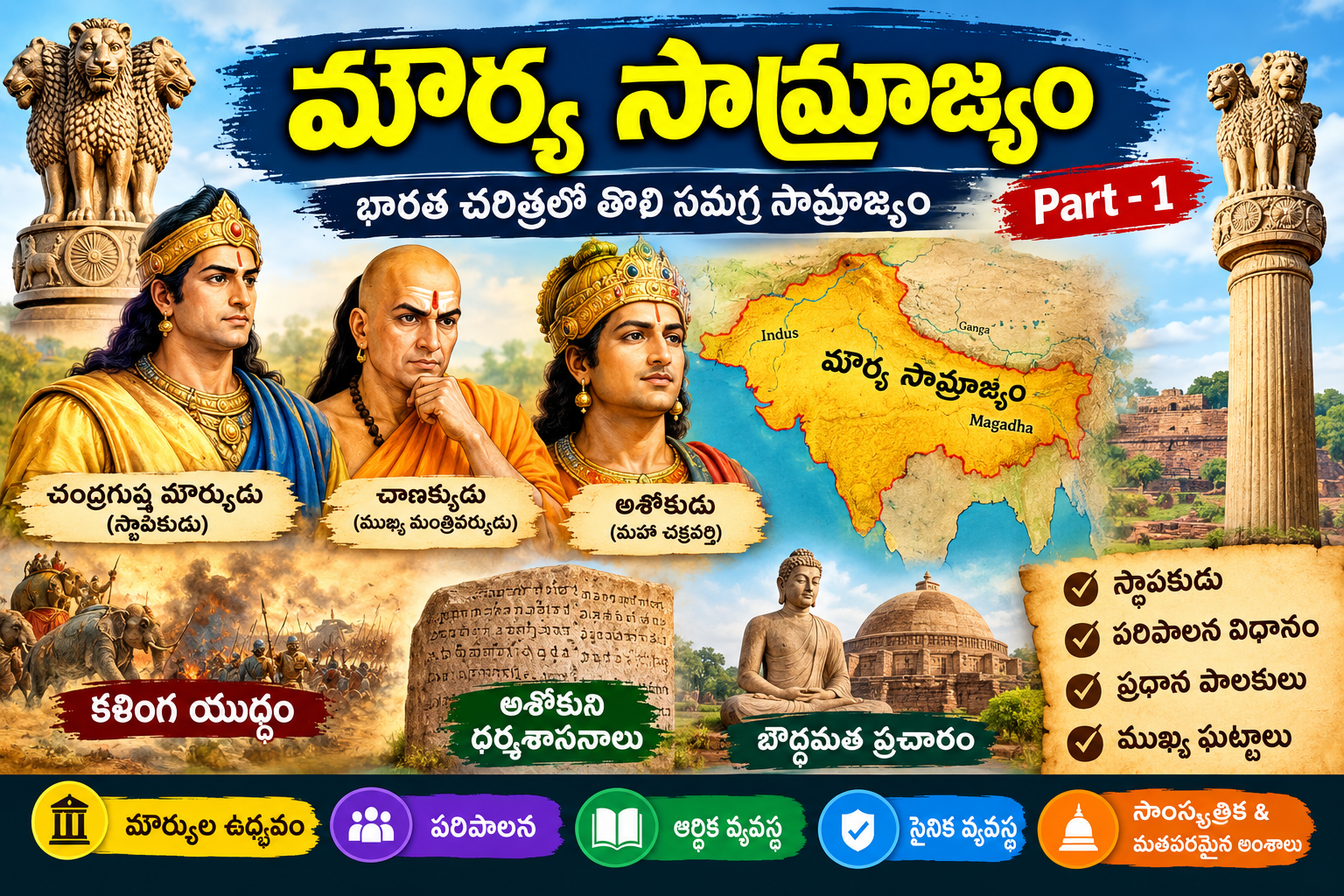 మౌర్య సామ్రాజ్య ఆవిర్భావం, పరిపాలన TOP 250 BITS PART 1