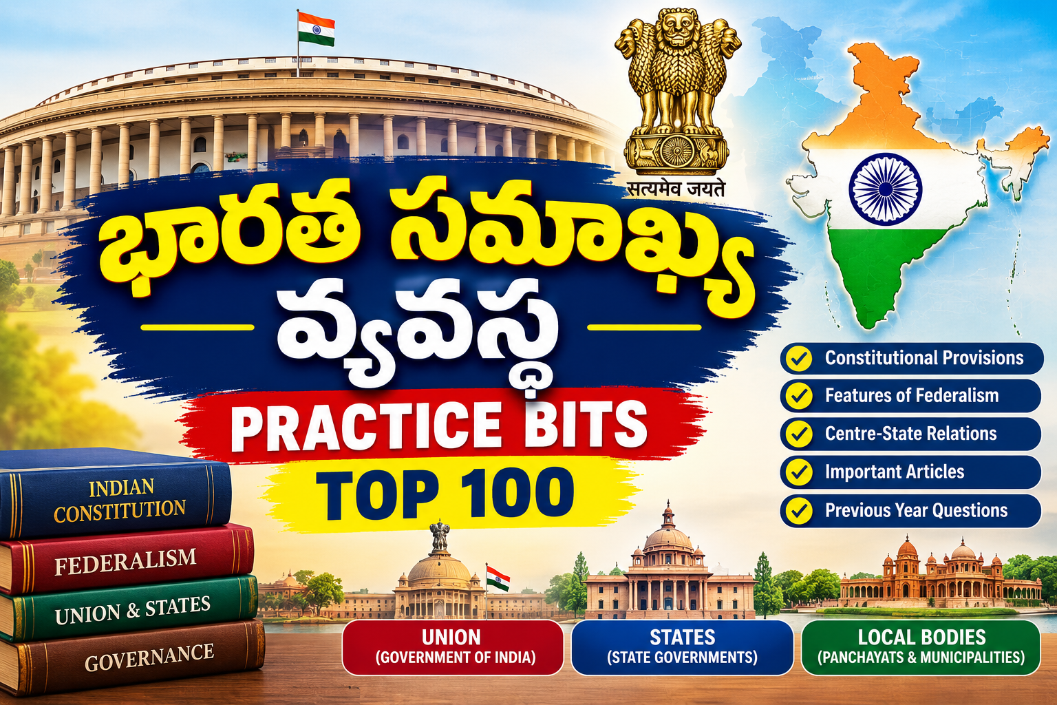 భారత సమాఖ్య వ్యవస్థ ప్రాక్టీస్ బిట్స్ టాప్ 100 పార్ట్ 1