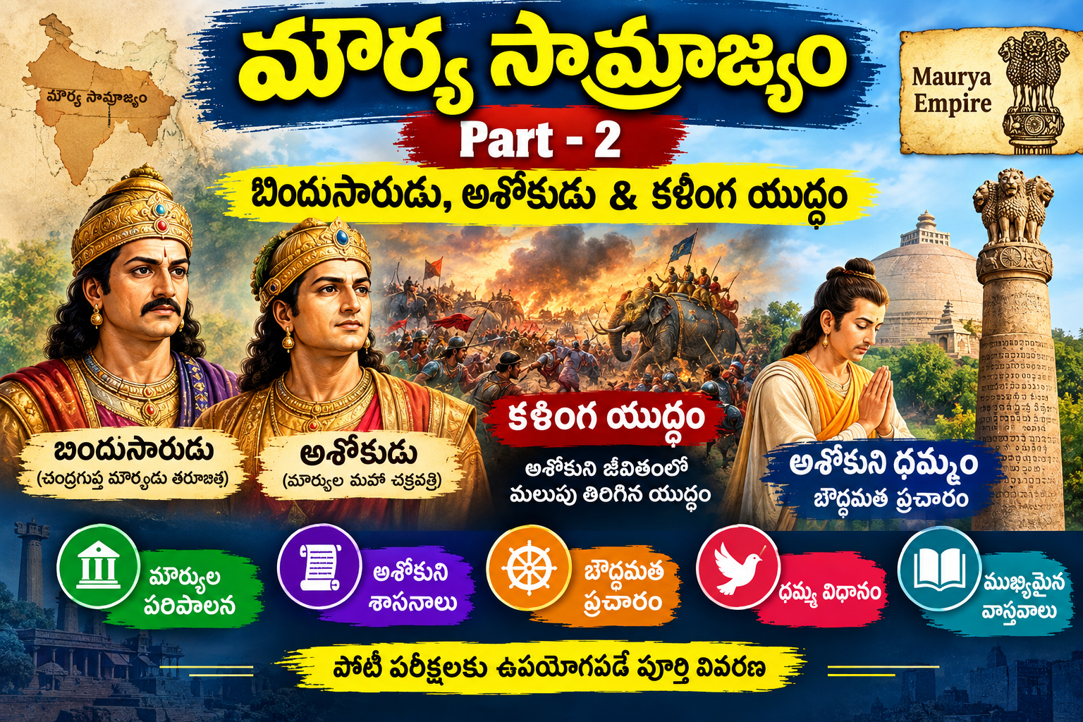 మౌర్య సామ్రాజ్య ఆవిర్భావం, పరిపాలన TOP 250 BITS PART 2