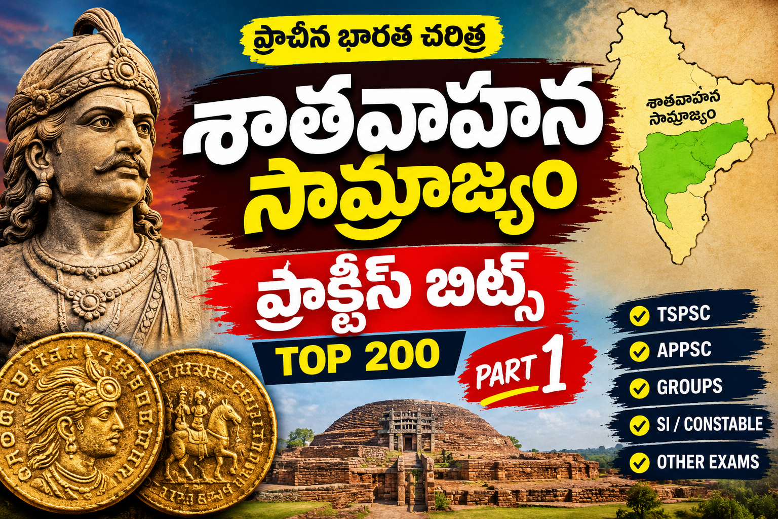 శాతవాహన సామ్రాజ్యం ప్రాక్టీస్ బిట్స్ టాప్ 200 పార్ట్ 1