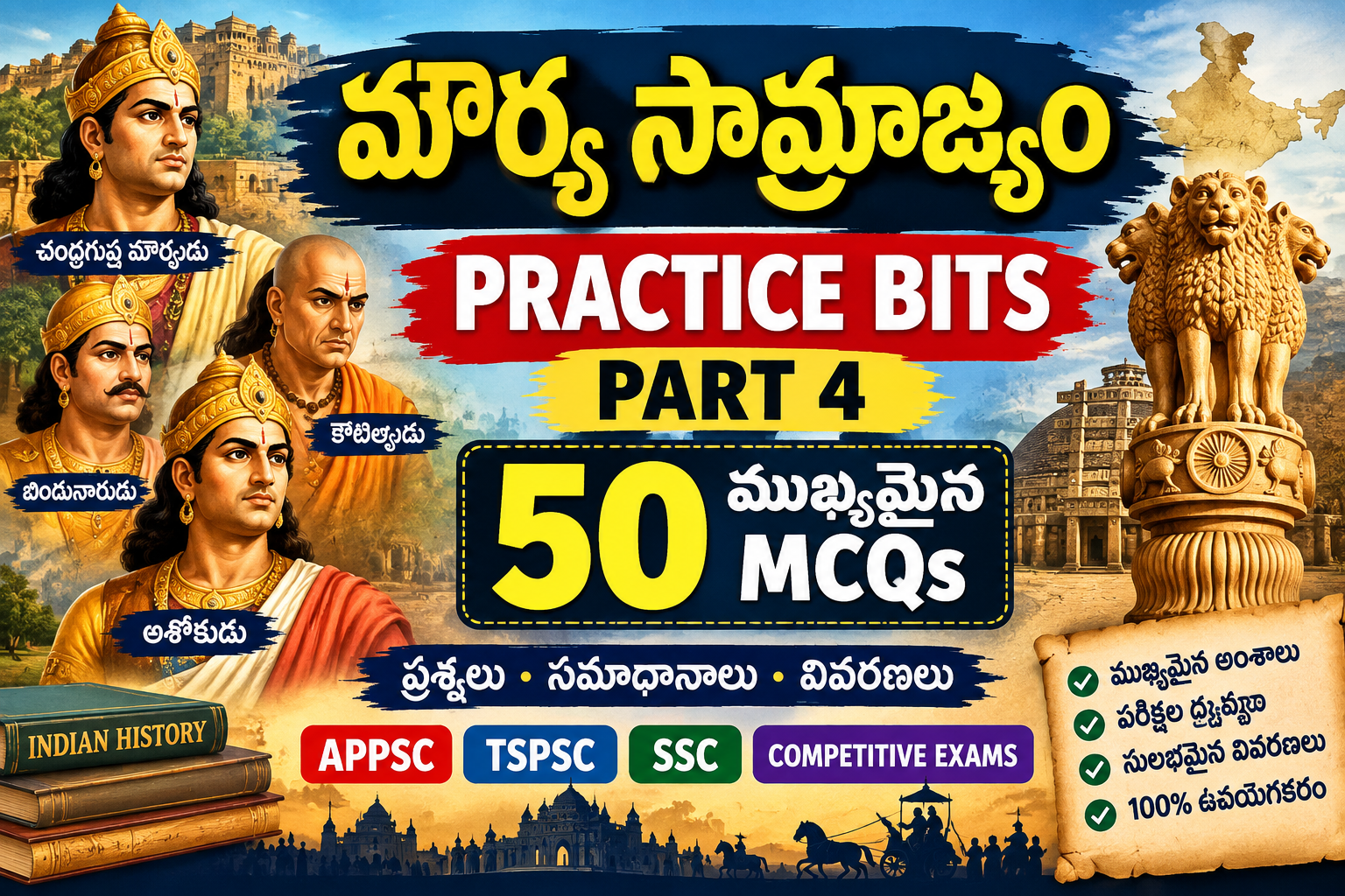 మౌర్య సామ్రాజ్యం పరిపాలన టాప్ 250 BITS PART 4